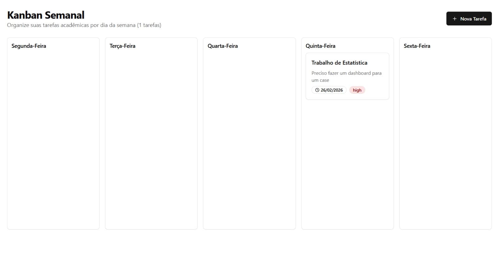 Kanban semanal do MinervaFlow
